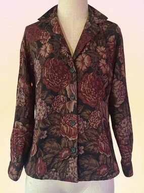 Vintage 90s Brown Floral Button-Front Blouse/Shirt Jacket